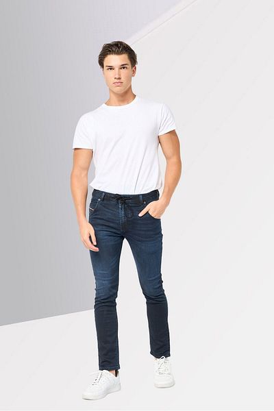 Diesel Men Regular Fit Washed Stretchable Denim, Evening Blue