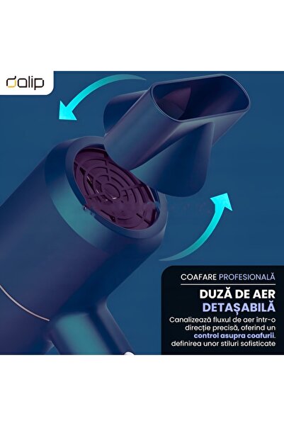 dalip Uscător de păr compact Dalip, 730W, 2 viteze, 3 niveluri de temperatură, aer rece, concentrator detașabil, E