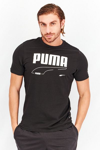 Puma Men Regular Fit Crew Neck Short Sleeves Brand Logo T-Shirt, Black
