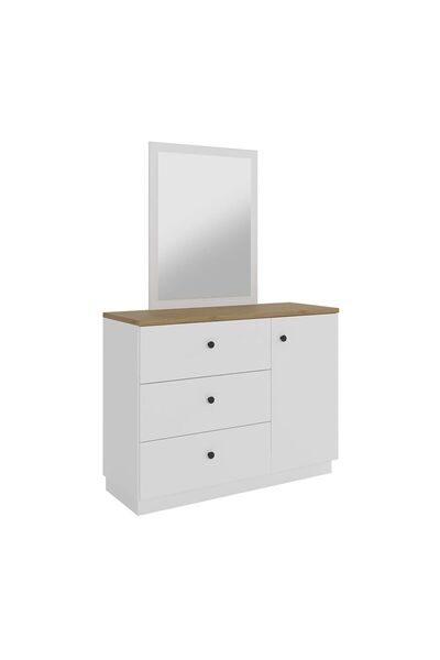 Danube Home Pera Dresser with Mirror - White/Light Oak - 1 Door, 3 Drawers, 2-Year Warranty, 44.5x120x181.5cm