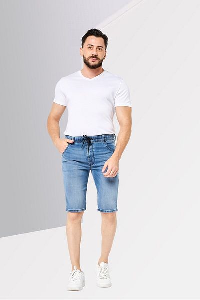 Diesel Men Stretch Fit Washed Stretchable Denim Shorts, Blue