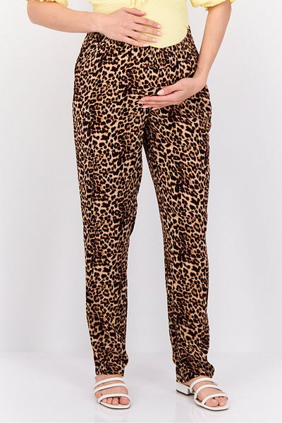 PIECES Maternity Animal Print Straight Leg Pants, Brown