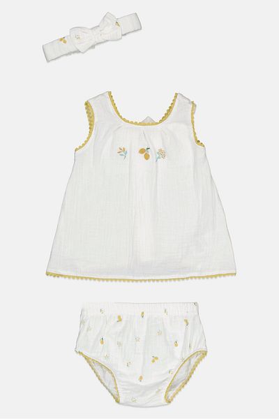 Rock A Bye Baby Boutique Toddlers Girl 3 Piece Embroidered Sleeveless Top And Bottom Set With Headband, White