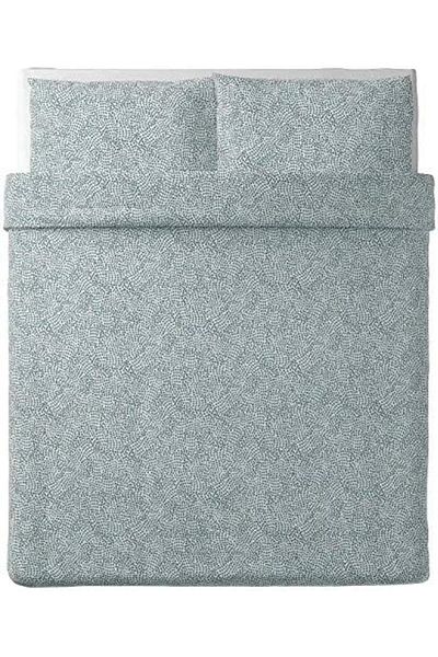 IKEA غطاء لحاف وغطاء وسادة ترادكراسولا، أبيض/أزرق، كامل 240×220/50×80