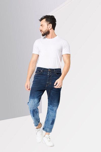 Diesel Men Regular Fit Washed Stretchable Denim, Dark Navy