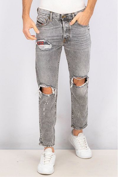 Diesel Men Slim Skinny Fit Wash Non,Stretchable Rip Jeans, Grey