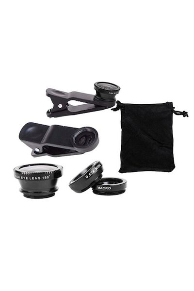 dalip Kit lenses for phone camera, Fish Eye, Macro and Wide, 2.5cm lens diameter, with clip, Black
