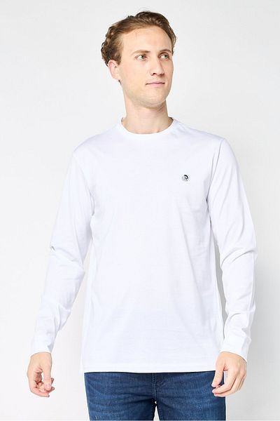 Diesel Men Crew Neck Long Sleeves Embroidered Logo T-shirt, White
