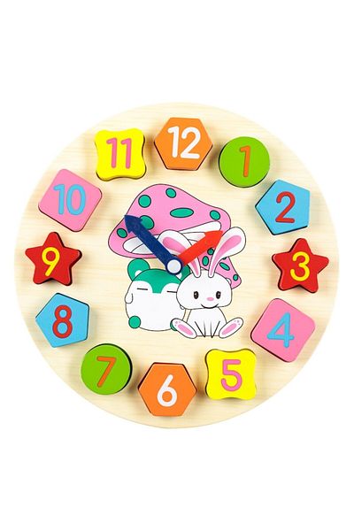 OEM Round Wooden Educational Clock for Children, Colored Pieces, 25 cm