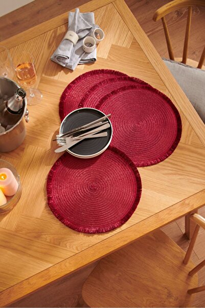 Tchibo 4 مفارش طاولة مع هامش، أحمر