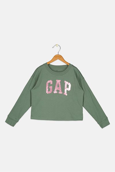 GAP Kids Girl Brand Logo Long Sleeves T-Shirt, Olive