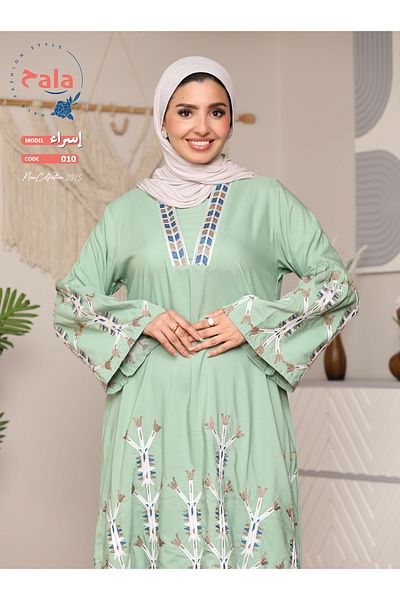 Hala Embroidered reception jalabiya made of light and soft linen fabric that gives you a feeling of comfort and freshness