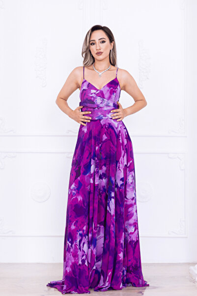 BEYBOS Σιφόν Με σχέδιο Μακρύ βραδινό φόρεμα με τιράντες - ΜΩΒ