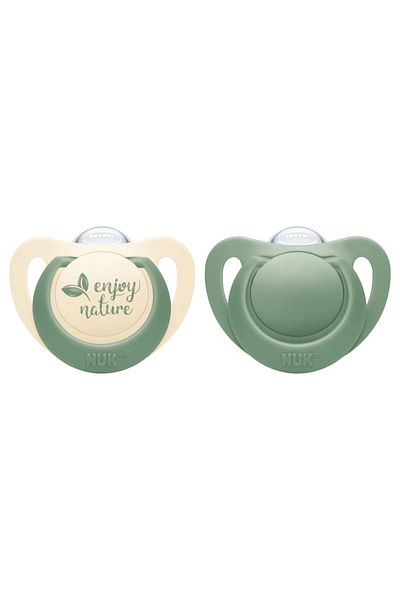 Nuk Suzeta for Nature Silicon M1, 0-6 luni, Set 2 Bucati, Verde