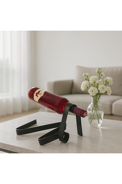 fromro Suport de vin cu panglică, negru mat