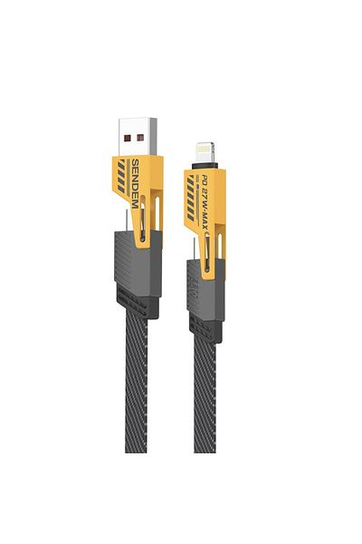 Dali Charging and Data Transfer Cable 4in1, 2 x USB Type-C to USB A and Lightning, PD65W, 1m, Black-Yello