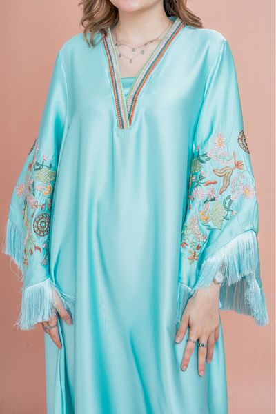 IKKXA Shimmer Detail Sleeves Embroidered Jalabiya