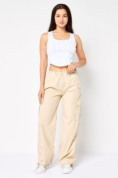 Koton Women Regular Fit Solid Cargo Pants, Beige