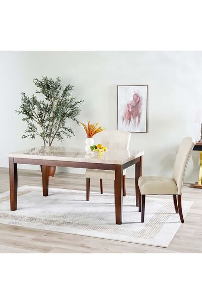Danube Home Brody 6-Seater Marble Dining Table - Beige & Dark Wood Finish - 162.56x96.52x79cm, 3 Yrs Warranty