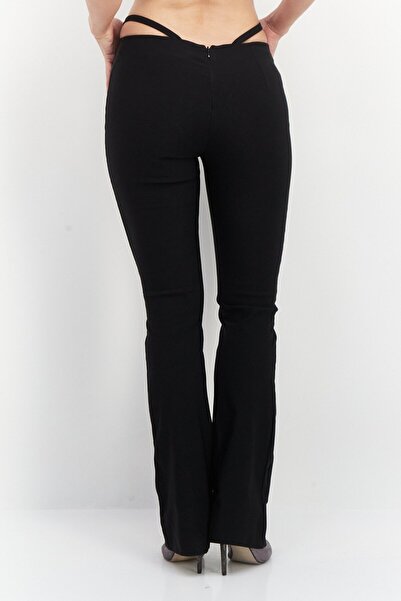 Monki Women Regular Fit Solid Flare Pants, Black