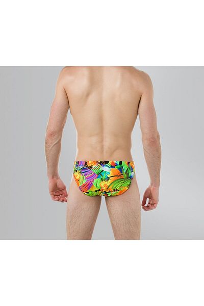 SPEEDO Men Digi Flipturns Funk Burst Allover Brief, Orange and and Green Combo