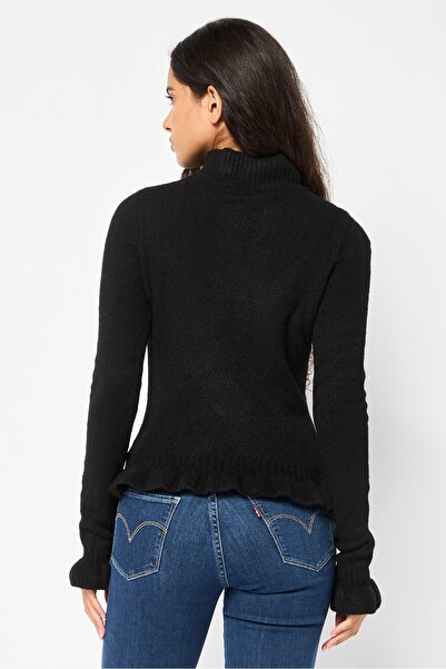 BCBG Women High Neck Knitted Sweater, Black