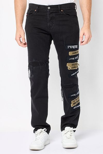 Diesel Men Regular Fit Ripped Non Stretchable Jeans, Black