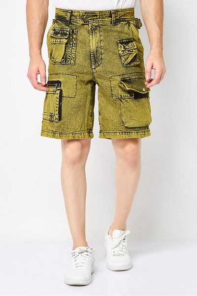 Diesel Men Washed Cargo Pocket Shorts, Washed Yellow