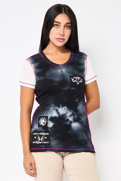 Diesel Women Round Neck Short Sleeve Tie Die T-Shirt, Multicolor