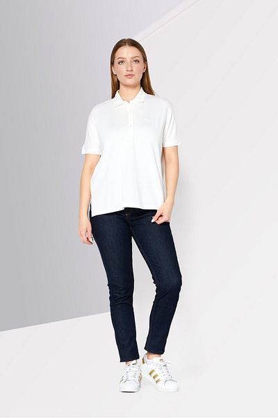 Lacoste Women Relaxed Fit Brand Logo Short Sleeve Polo Shirts, Light Cream