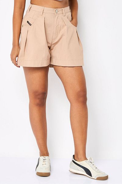 Diesel Women Solid Basic Shorts, Tan