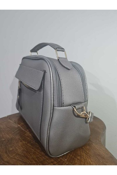 glowfit Women's Gray Kango Model Leather 3 Compartment Adjustable Strap Hand and Shoulder Bag