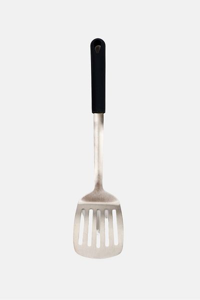 BEBEHOME Stainless Steel Slotted Turner With Rubber Oil Coating, Silver
