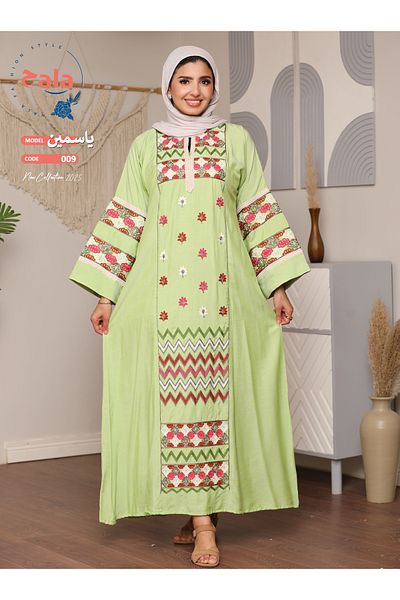 Hala Embroidered reception jalabiya made of light and soft linen fabric that gives you a feeling of comfort and freshness