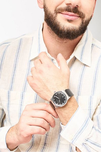 BOSS Men 1514075 Analog Leather Watch 41 cm, Black
