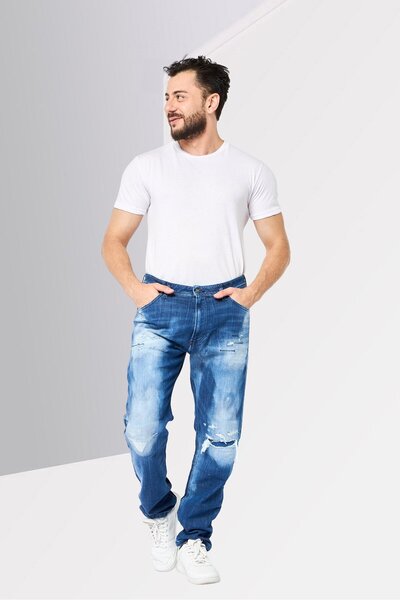 Diesel Men Regular Fit Washed Denim Jeans, Blue