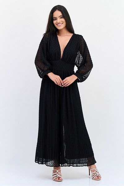 Archive Design Studio Women Textured Long Sleeves Jumpsuit, Black
