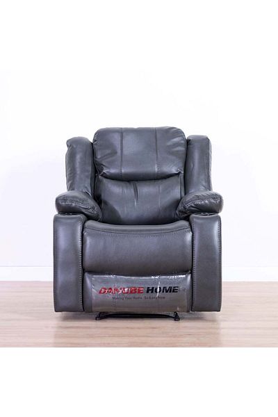 Danube Home Marji 1 Seater Manual Air Leather Recliner with Storage and Cupholder - Charcoal L97xW94xH104cm