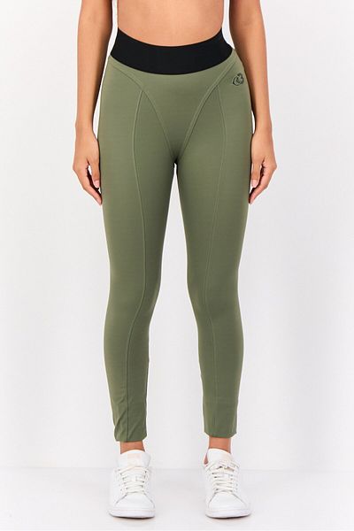 Reebok Women Tight Fit Embroidered Logo Training Legging, Olive