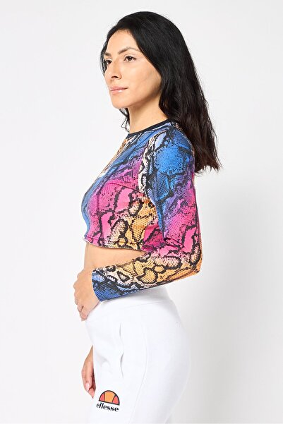 Ellesse Women Round Neck Long Sleeve Allover Print Crop Top, Multicolor