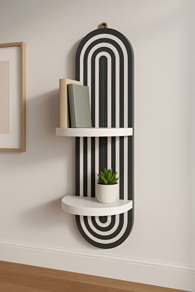 LUBAN CAUS Antrasit-BeyazDekoratif Duvar Rafı-bohem Tarz-salon, Mutfak , C.od...