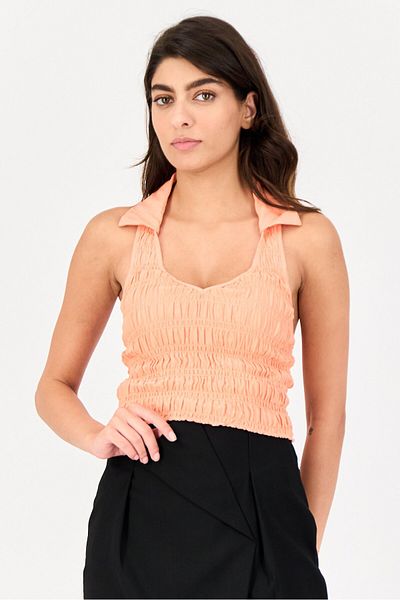 Cropp بلوزة نسائية بدون أكمام ورقبة على شكل هالتر، مرجاني