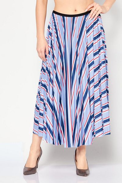 Lacoste Women Stripe Midi Skirt, Blue/Red Combo