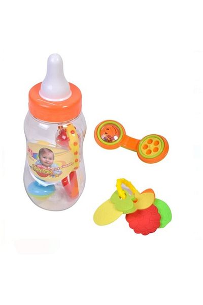 Dali Set de jucarii pentru bebelusi, zornaitoare, de dentitie, 4 piese, cutie depozitare in forma de bibe