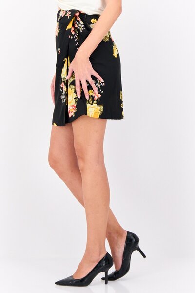 VILA Women Floral Print Side Tie Mini Skirt, Multicolor