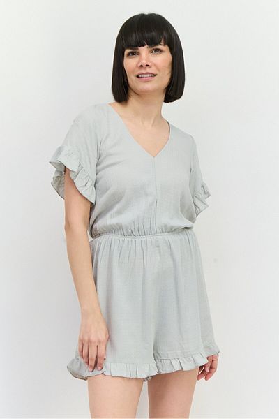 Molly Bracken Women Textured Short Sleeves Playsuit, Sage Green