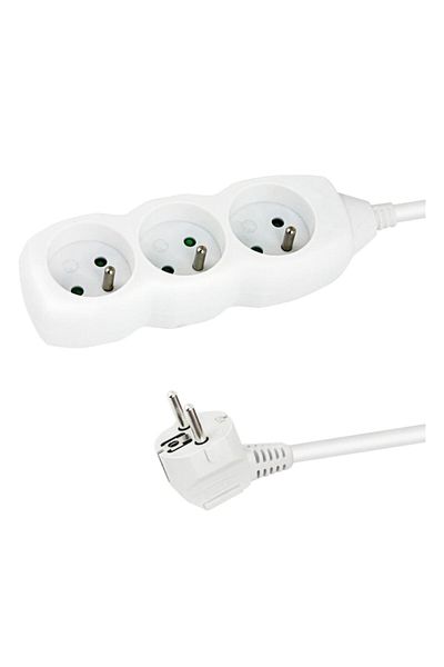 Dali Prelungitor cu 3 prize, 3680 W, 250 V, 16 A, protecție copii, împământare, cablu 1,5 m, alb