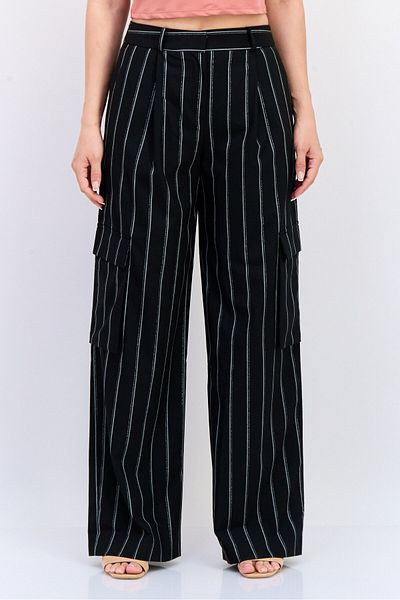 Koton Women Regular Fit Stripe Print Cargo Pants, Multicolor