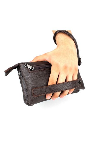 deri,se club Men's Brown Multi-Compartment Bracelet Belt Portfolio Bag Handbag