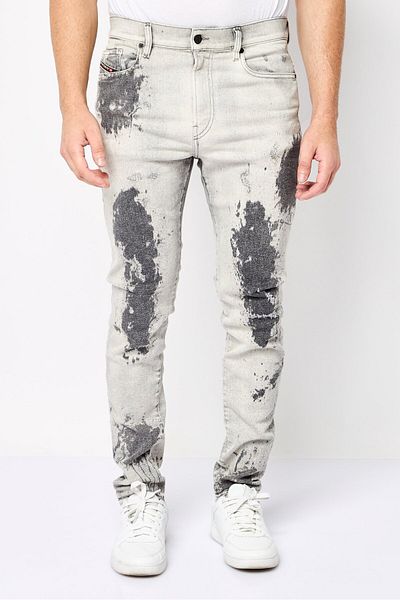 Diesel Men Skinny Fit Splatter Print Stretchable Jeans, Grey